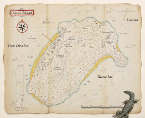 Hand-drawn map of Ariara Island