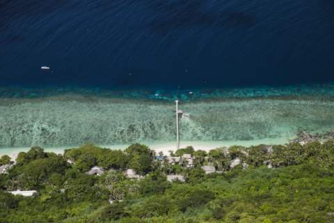 View of island villa from mountain