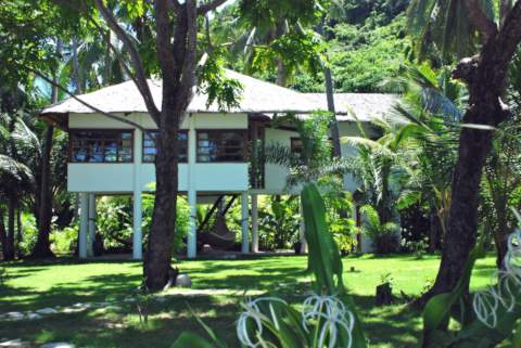 island villa in stilts surrounded by jungle