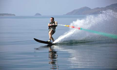 monoskiing on perfect flat warm water