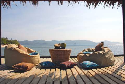 shaded chillout area on a pier