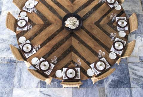 Huge stunning round dining table with marble floor
