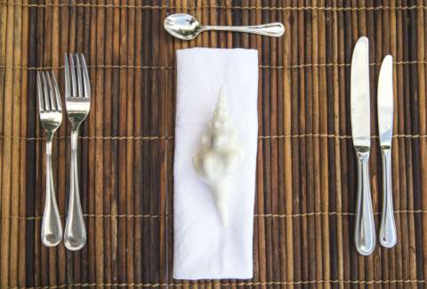 bamboo and shells table setting